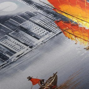 Tablou - Victoria Harbour, Hong Kong, pictură în ulei alb- negru (90x60 cm)