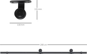 HOMCOM Set feronerie ușă culisantă, oțel carbon, suport 100 kg, pentru uși lemn 3.5-4.5 cm | Aosom Romania