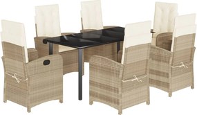 vidaXL Set de masă pentru grădină, 7 piese, cu perne, bej, poliratan