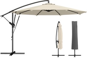 Outsunny Umbrelă laterală aprox. Ø300 cm Reglabilă Umbrelă cu manivelă Picior în cruce Coarde de vânt Husă de protecție Crem-alb | Aosom Romania