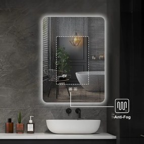 IREDA Oglindă de baie cu iluminare LED, 80 x 60 cm