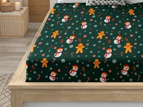 Cearsaf din microfibra SNOWMAN AND GINGERBREAD verde 180x200 cm