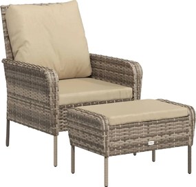 vidaXL Scaun de grădină cu taburet, maro deschis, poliratan