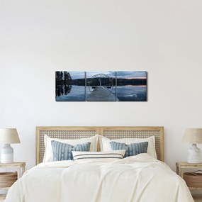 Tablou - Ponton de lemn, lac (cu ceas) (90x30 cm)