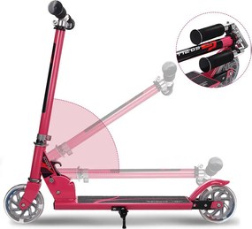 Trotinetă pliabilă din aluminiu cu roți LED roz