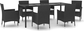 vidaXL Set mobilier de grădină cu perne, 7 piese, negru, poliratan