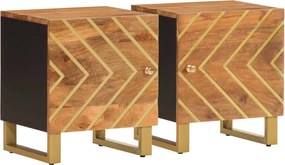 vidaXL Noptiere, 2 buc., maro și negru, lemn masiv de mango