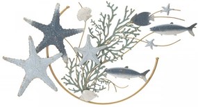 Decoratiune de perete aurie / albastra din metal, 95 x 5 x 54 cm, Sea Star Mauro Ferreti