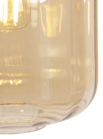 Lampă pendantă de design neagră cu sticlă chihlimbar 3 lumini 161,5 cm - Qara