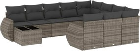 vidaXL Set canapele de grădină cu perne, 11 piese, gri, poliratan