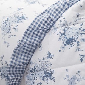 Cuvertură albă-albastră matlasată 220x230 cm Lucie Floral Frill – Catherine Lansfield