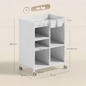 HOMCOM Raft pe roți, 4 niveluri, polițe reglabile &amp; coșuri suspendabile pentru birou de acasă și living, Alb | Aosom Romania