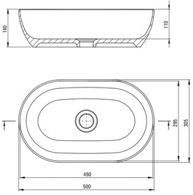 Lavoar pe blat Deante Peonia oval, alb lucios, 50 cm