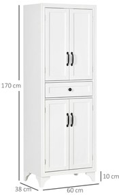 HOMCOM Bufet înalt armoire de cuisine 4 uși 2 dulapuri si 1 sertar central inaltime 170 cm cu raft reglabil alb | Aosom Romania