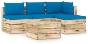 Set mobilier de gradina cu perne, 5 piese, lemn verde tratat light blue and brown, 5