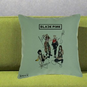 Perna Personalizata K-pop BLACKPINK Fotografie Grup Autografe Toate Membre, 40x40 cm, Verde, Husa Detasabila, Perna Inclusa, BEKZ®