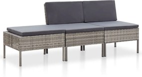 vidaXL Set mobilier de grădină cu perne, 3 piese, gri, poliratan