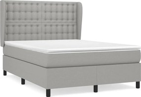 vidaXL Pat box spring cu saltea, gri deschis, 140x190 cm, textil