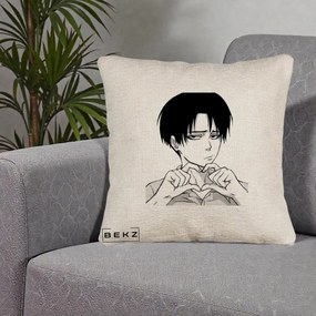 Perna Personalizata Levi Ackerman Inima, 40x40 cm, Bej Canapea, Husa Detasabila, Perna Inclusa, BEKZ®
