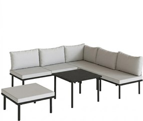 Outsunny Set lounge mobilier grădină 5-6 persoane, canapea 2 locuri, 2 scaune, scaun colțar, masă tip lamele, taburet | Aosom Romania