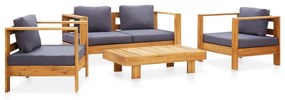 278916 vidaXL Set mobilier grădină cu perne, 4 piese, gri, lemn masiv acacia