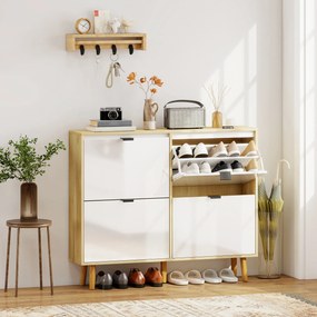 HOMCOM Dulap de pantofi subțire modern cu 4 sertare rabatabile pentru 20 de perechi de pantofi, Alb | Aosom Romania