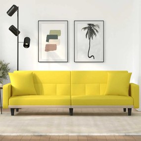 vidaXL Canapea extensibilă, cu perne, galben deschis, textil