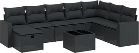 vidaXL Set mobilier de grădină cu perne, 9 piese, negru, poliratan