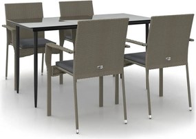 vidaXL Set mobilier grădină cu perne, 5 piese, negru și gri, poliratan