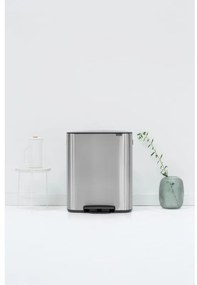 Cos de gunoi Brabantia Bo Pedal 1003192, 2x30 L, Inchidere lina, Baza antiderapanta, Rezistent la amprente, Inox/mat