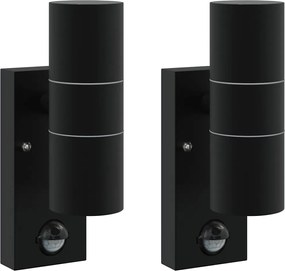 vidaXL Lumină de perete pentru exterior 2 pcs Negru 7 x 10 x 22 cm