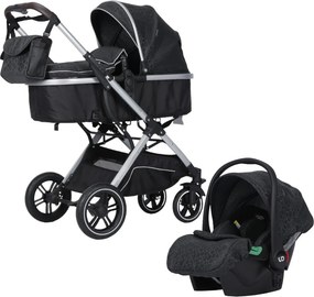Carucior nou nascuti 3 in 1 NOVOKIDS™ H3100 series, Cu geanta bebe, Cadru Aluminiu, Amortizoare, Roti din cauciuc plin AVE, Landou, Scoica auto,