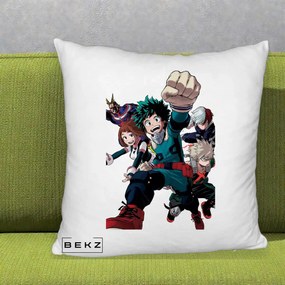 Perna Personalizata My Hero Academia Izuku Deku si Echipa, 40x40 cm, Alb Pufos, Husa Detasabila, Perna Inclusa, BEKZ®