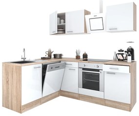 Mobilă de bucătărie de colț Yorki 220, corp din stejar Sonoma, față alb satinat cu element inferior al cuptorului