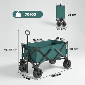 Outsunny Cărucior de Grădină cu Mâner Telescopic, Cărucior pentru Transport Obiecte până la 70 kg, 108x55 cm, Verde | Aosom Romania