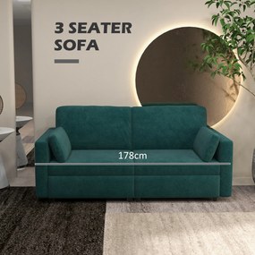 Canapea clasică cu 3 locuri cu scaun capitonat și arcuri, canapea din catifea pentru living și birou cu perne, 178x82x85cm verde HOMCOM | Aosom RO