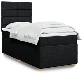 vidaXL Pat box spring cu saltea, negru, 100x200 cm, textil