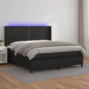 3139337 vidaXL Pat cu arcuri, saltea și LED, negru, 180x200cm, piele ecologică