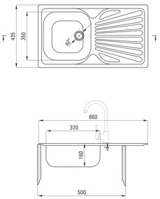 Chiuveta bucatarie inox cu picurator 860x435 mm Deante, Techno