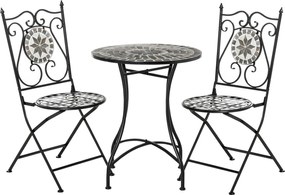 Outsunny Set grădină pentru 2 persoane Set mobilier balcon Masă mozaic+scaune pliabile Metal Placă ceramică Multicolor | Aosom Romania