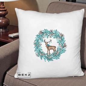 Perna Decorativa Coroana Turcoaz cu Ren, 40x40 cm, Alb Pufos, Husa Detasabila, Perna Inclusa, BEKZ®