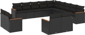 vidaXL Set mobilier de grădină cu perne, 13 piese, negru, poliratan