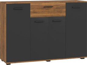 HOMCOM Bufet pentru living, mobilier de depozitare cu 4 dulapuri, sertare și rafturi reglabile, dim. 120 x 35 x 85 cm, maro și negru | Aosom Romania