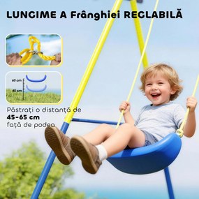 AIYAPLAY Set Leagăne de Grădină 4-în-1 pentru Copii cu Leagăne Duble, Coș de Baschet, Poartă de Fotbal, Cadru Metalic în Formă de A, Capacitate 150 kg, pentru Exterior, 3-8 Ani, 288x160x220 cm | Aosom Romania