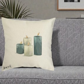Perna Decorativa Lumanari Hygge Alb-Verde, 40x40 cm, Ecru, Husa Detasabila, Perna Inclusa, BEKZ®