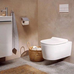 Set vas WC suspendat Hansgrohe EluPura S AquaFall Flush alb lucios si capac softclose