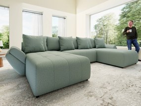 Colțar extensibil dumonde cu ladă de depozitare si sezut confortabil din spuma high-density, Berlin U Enjoy Mint 380x180 cm