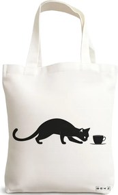 Sacosa de Panza pentru Cumparaturi, Geanta Tote, model Caffeine Cat 5 38 x 34.5 cm, Alba, BEKZ®