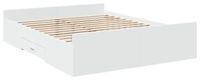 3280286 vidaXL Cadru pat cu sertare alb extralucios 150x200 cm, lemn prelucrat