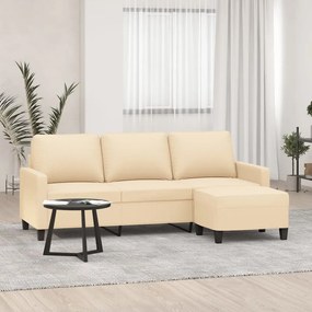3153369 vidaXL Canapea cu 3 locuri cu taburet, crem, 180 cm, material textil
